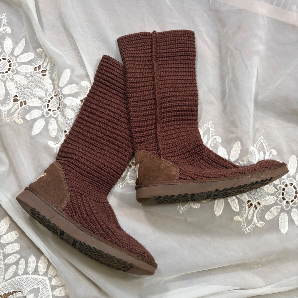 Y2K Fall UGG Australia Classic Cardy Knit Boots Chocolate Brown Womens 8